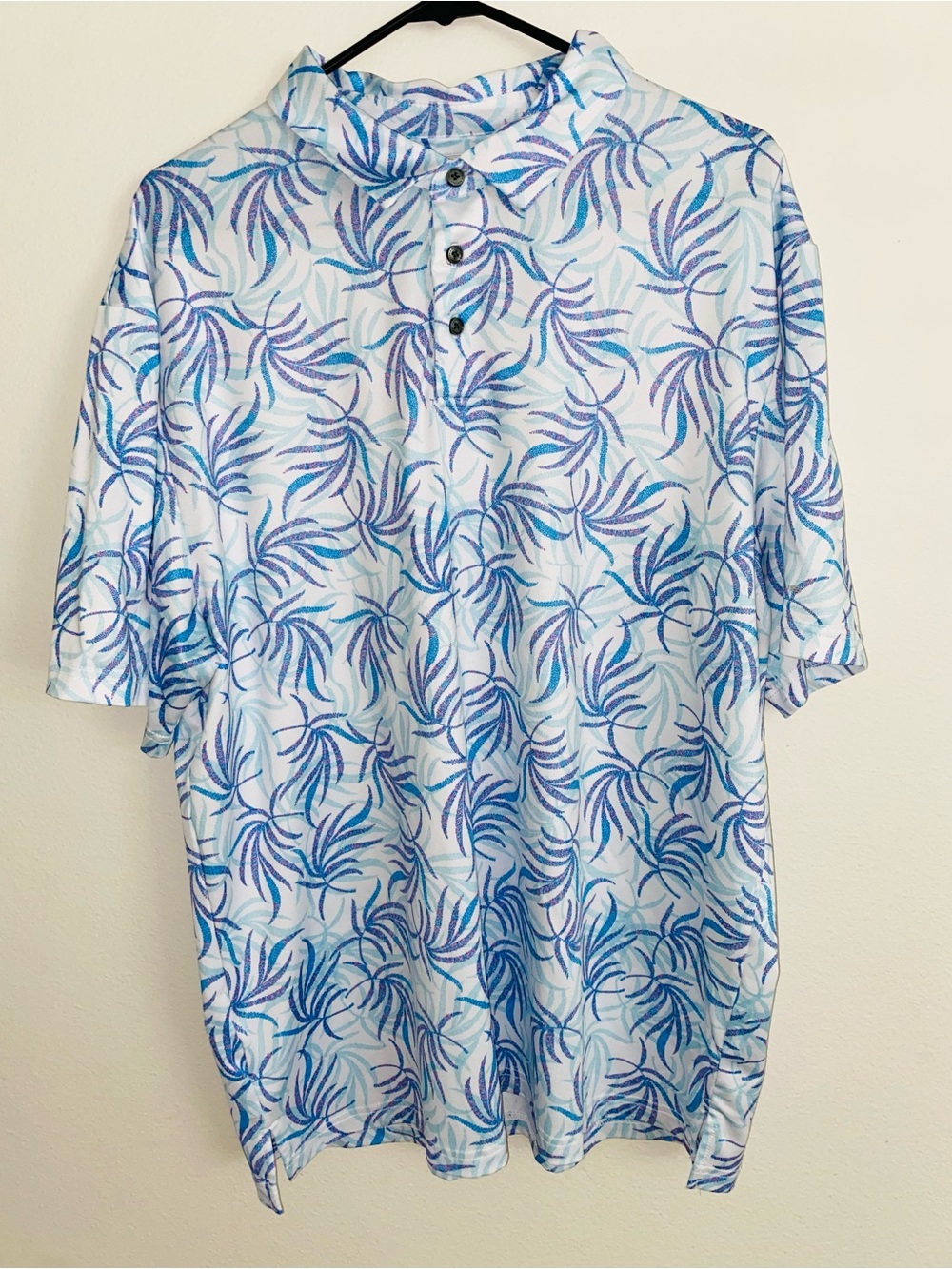 Men's Short-Sleeve Polo with Blue Leaf Print Nicklaus Golf